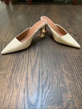ASOS Pointed Woven Mule Heels in Beige Straw